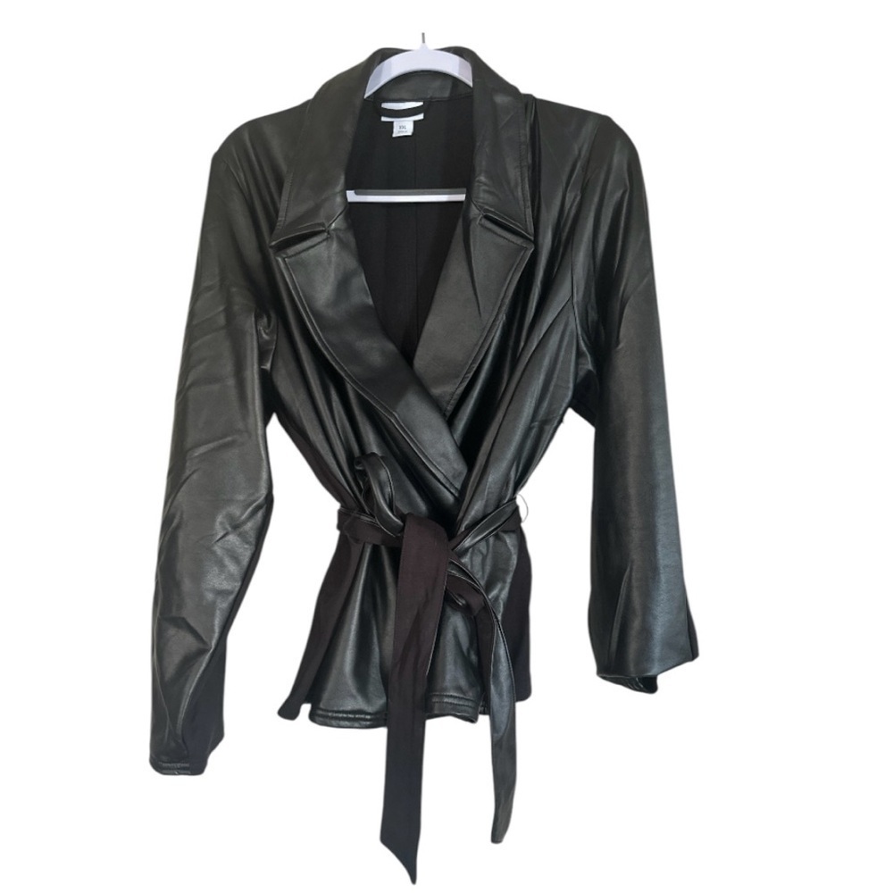 Liz Claiborne Black Leather Wrap Jacket with Tie Belt